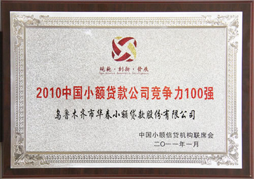 中國首屆小貸優秀機構評選揭曉——華春小貸榮獲“2010中國小額信貸機構競爭力100強”、“2010中國小額信貸機構最佳社會責任獎”